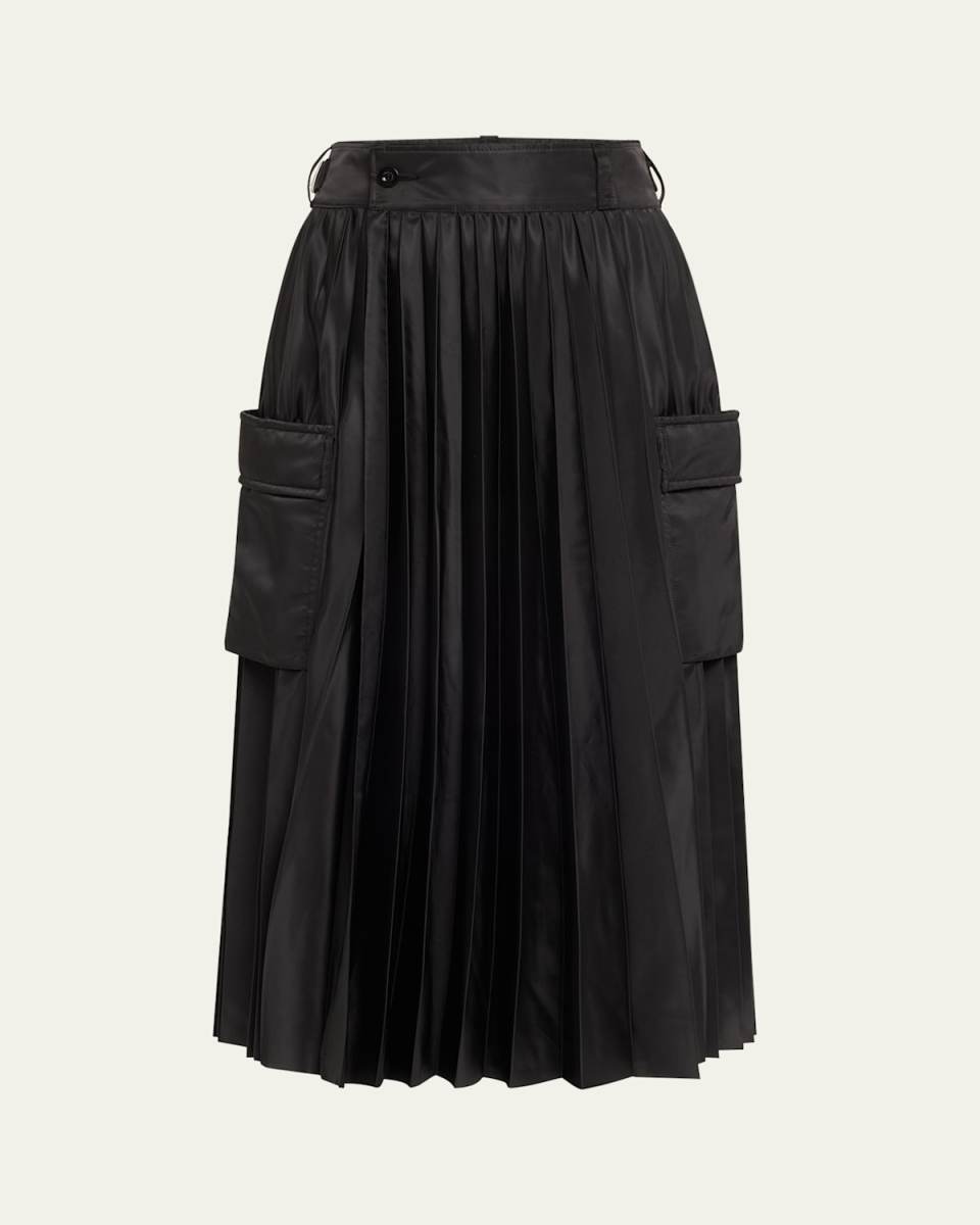 Nylon Twill Pleated Cargo Skirt